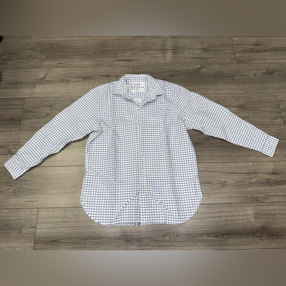 Frank & Eileen Joedy Boyfriend Cotton Button-Up Shirt BLUE WHITE CHECK NEW SZ L